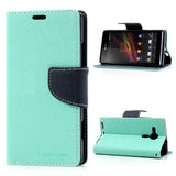 Mercury Goospery Fancy Diary Leather Case Cover for Sony Xperia SP - Dark Blue/Cyan