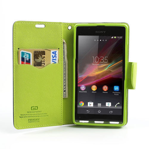 Mercury Goospery Fancy Diary Leather Case Cover for Sony Xperia SP - Green / Blue