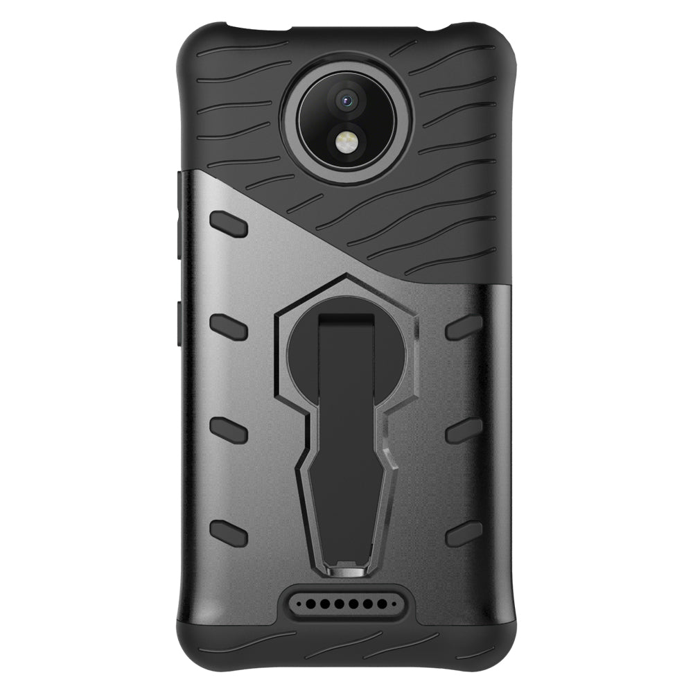 Motorola Moto C Plus Back Case Cover Hybrid 360 Rotating Kickstand - Black