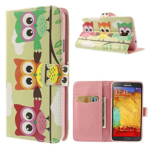 Bracevor Cute Owls Design Wallet Leather Case for Samsung Galaxy Note 3 Neo