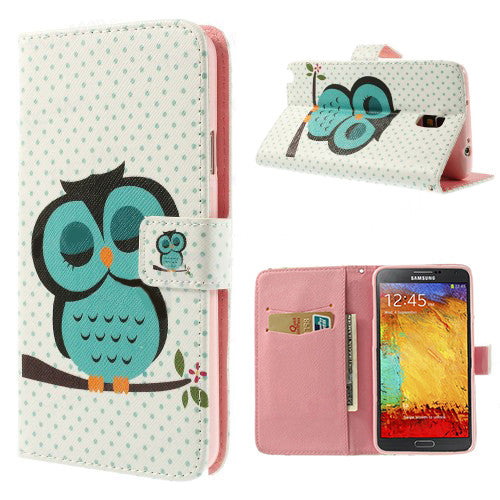 Bracevor Sleepy Owl Design Wallet Leather Stand Case Cover for Samsung Galaxy Note 3 Neo1