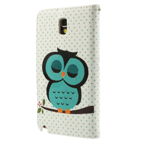 Bracevor Sleepy Owl Design Wallet Leather Stand Case Cover for Samsung Galaxy Note 3 Neo2