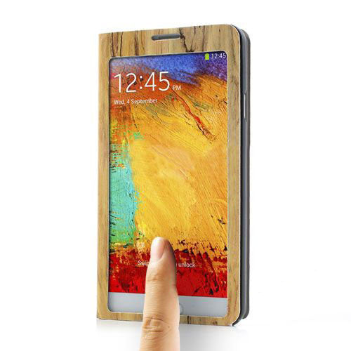 Bracevor Touch Full Screen View Wood pattern Leather Stand Case for Samsung Galaxy Note 3 - Yellow1