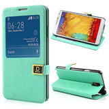 Window View Oracle grain Leather case for Samsung Galaxy Note 3 - Cyan