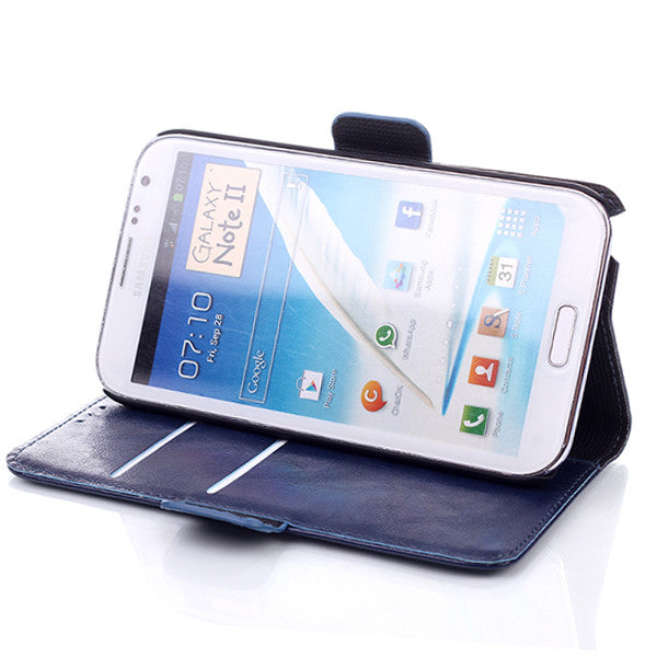 Bracevor Executive Leather Wallet Case for Samsung Galaxy Note 2 - Navy Blue