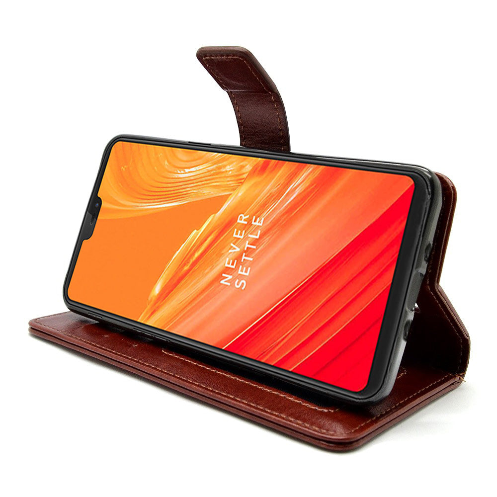 Bracevor OnePlus 6 | One Plus 6 Flip Cover Case | Premium Leather | Inner TPU | Foldable Stand | Wallet Card Slots - Executive Brown