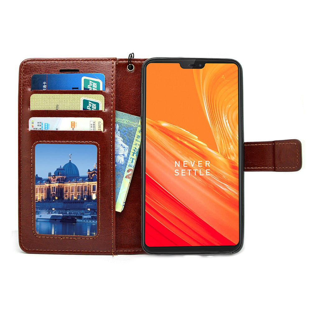 Bracevor OnePlus 6 | One Plus 6 Flip Cover Case | Premium Leather | Inner TPU | Foldable Stand | Wallet Card Slots - Executive Brown
