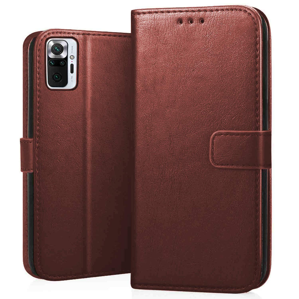 Bracevor Xiaomi Redmi note 10 pro/ redmi note 10 pro max Flip Cover Case | Premium Leather | Inner TPU | Foldable Stand | Wallet Card Slots - Executive Brown
