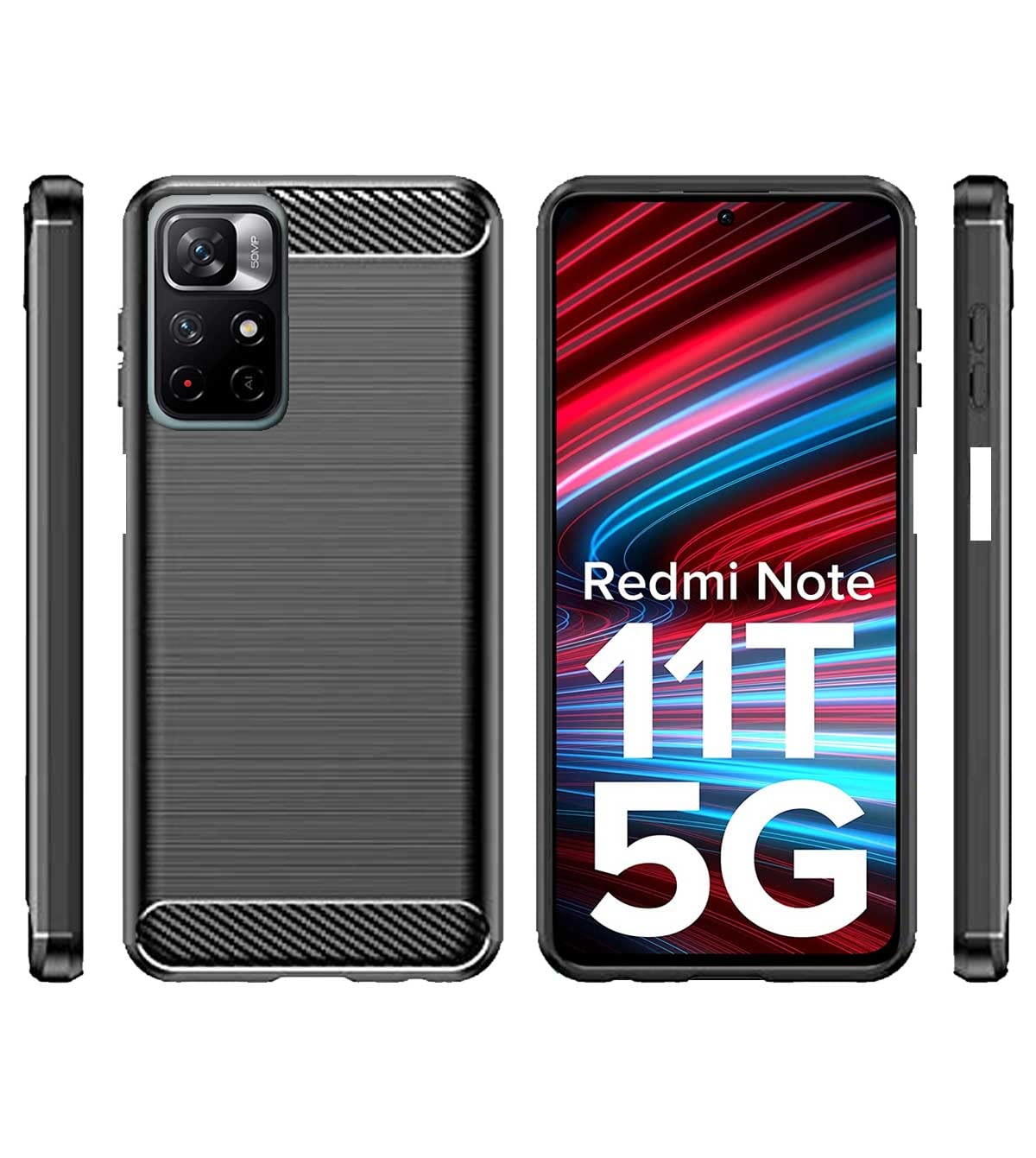 Bracevor Back Cover for Xiaomi Redmi Note 11T 5G (Black) | Brushed Texture | Rugged Armor Cover