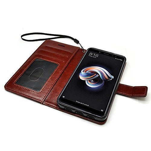 Bracevor Xiaomi Redmi Note 5 Pro Flip Cover Case | Premium Leather | Inner TPU | Foldable Stand | Wallet Card Slots - Executive Brown