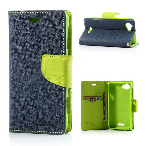 Mercury Goospery Fancy Diary Leather Case Cover for Sony Xperia L - Green/Dark Blue