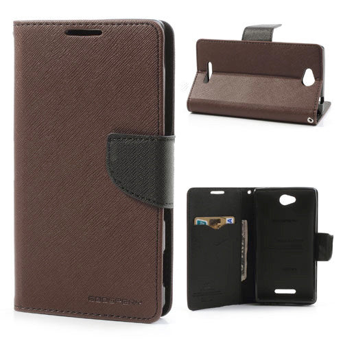 Mercury Goospery Fancy Diary Leather Case Cover for Sony Xperia C - Brown
