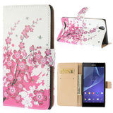 Cherry Blossom Design Wallet Leather Flip Case for Sony Xperia T2 Ultra