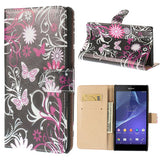 Floral Design Wallet Leather Flip Case for Sony Xperia T2 Ultra