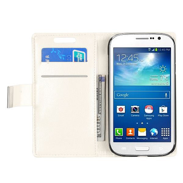 Bracevor Stylish Leather Wallet Case Cover for Samsung Galaxy Grand Neo i9060 and Grand Duos i9082 - White