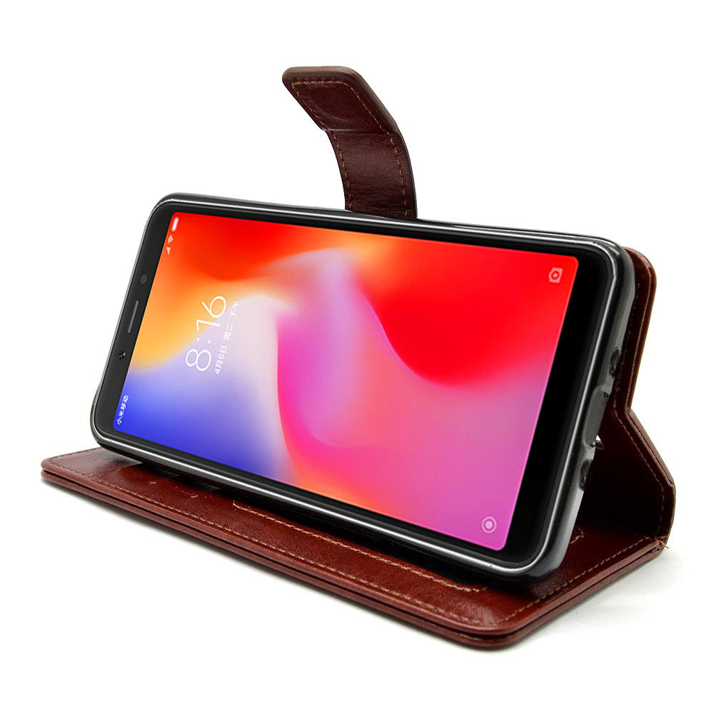 Bracevor Xiaomi Redmi 6A Flip Cover Case | Premium Leather | Inner TPU | Foldable Stand | Wallet Card Slots - Executive Brown