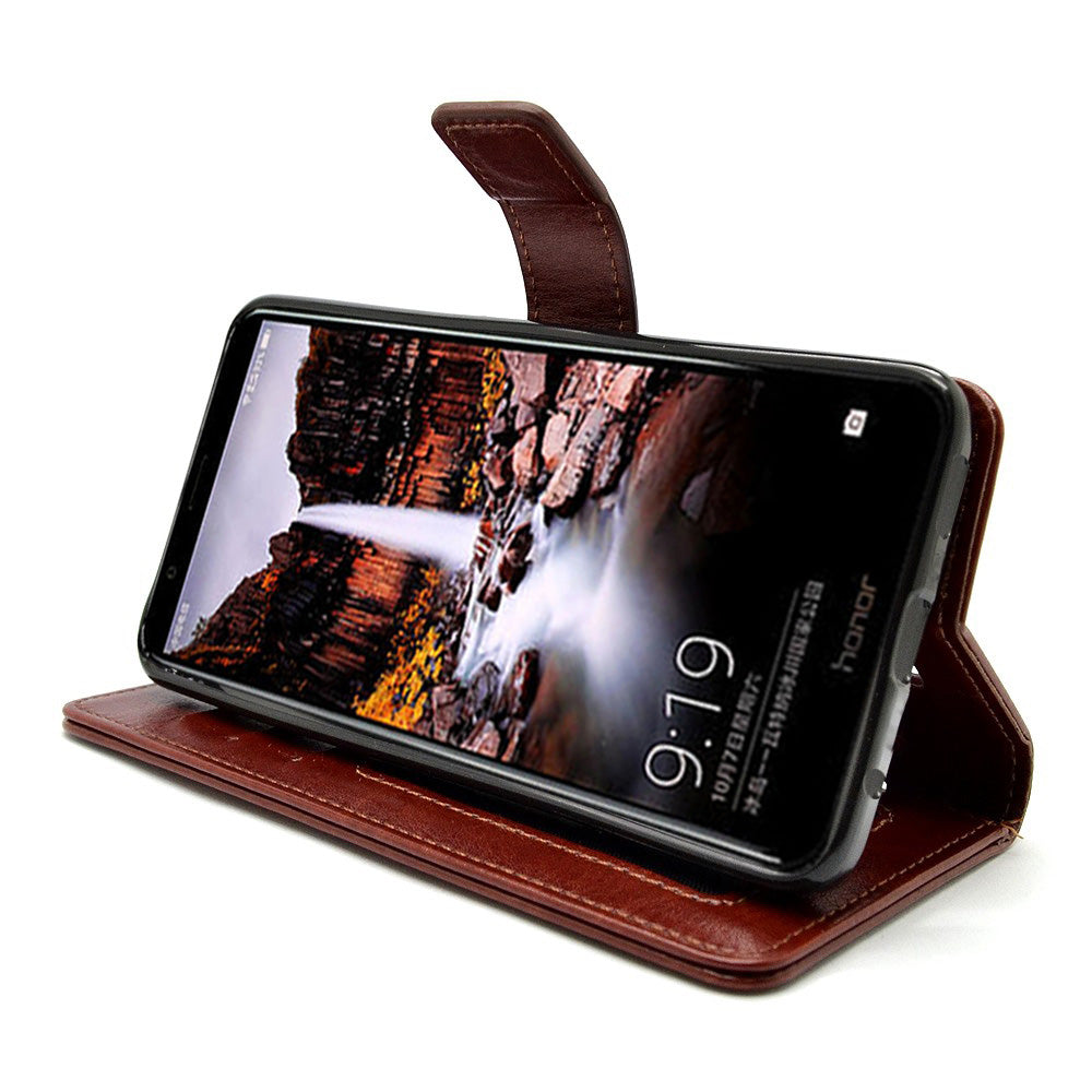 Bracevor Huawei Honor 7X Flip Cover Case | Premium Leather | Inner TPU | Foldable Stand | Wallet Card Slots - Executive Brown