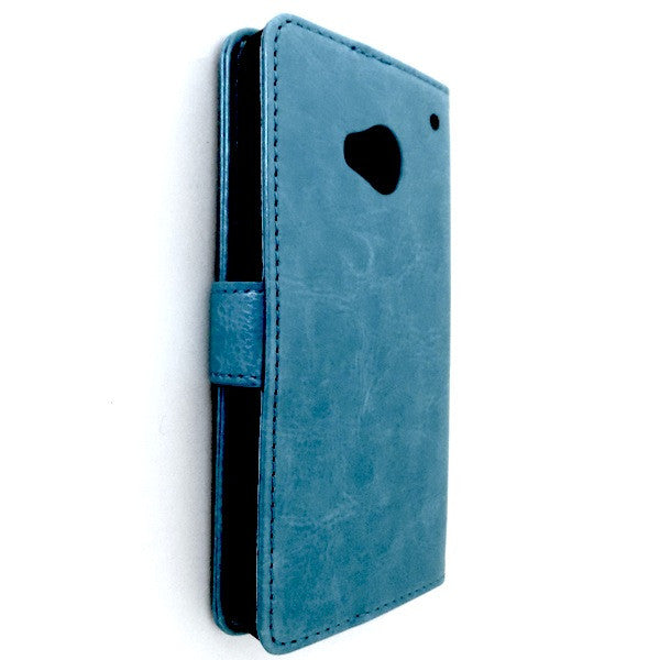 Bracevor Blue Wallet Leather Case Cover for HTC One M7 2