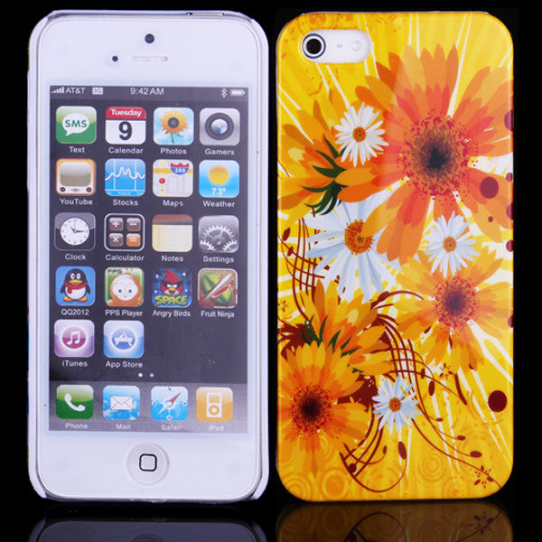 Bright Flowers Design Back Hard Cover Skin for Apple iPhone 5 5s (Yellow)