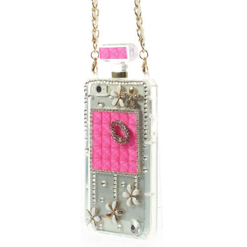 Bracevor Bling Diamond Lip Flower Perfume Bottle TPU Handbag Case for iPhone 5s 5 - Rose