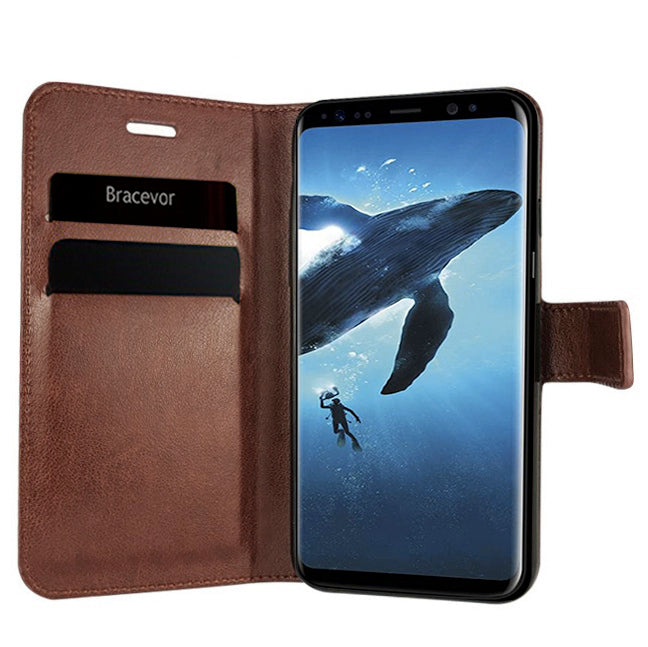Samsung Galaxy S8 Plus Flip Cover Case : Inner TPU, Premium Leather Wallet Stand - Executive Brown