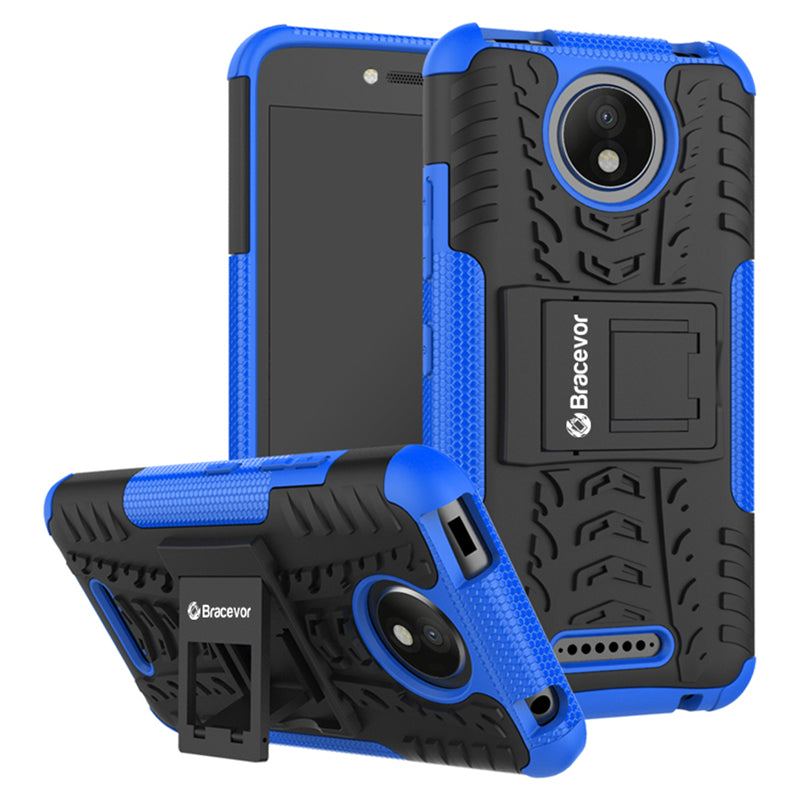 Shockproof Motorola Moto C (5 inch) Hybrid Kickstand Back Case Defender Cover - Blue