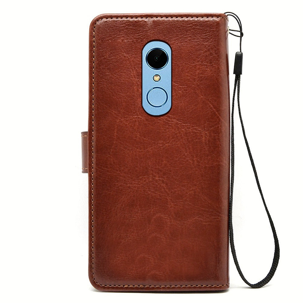Bracevor Xiaomi Redmi Note 5 Premium Flip Cover Leather Case | Inner TPU | Wallet Stand - Executive Brown