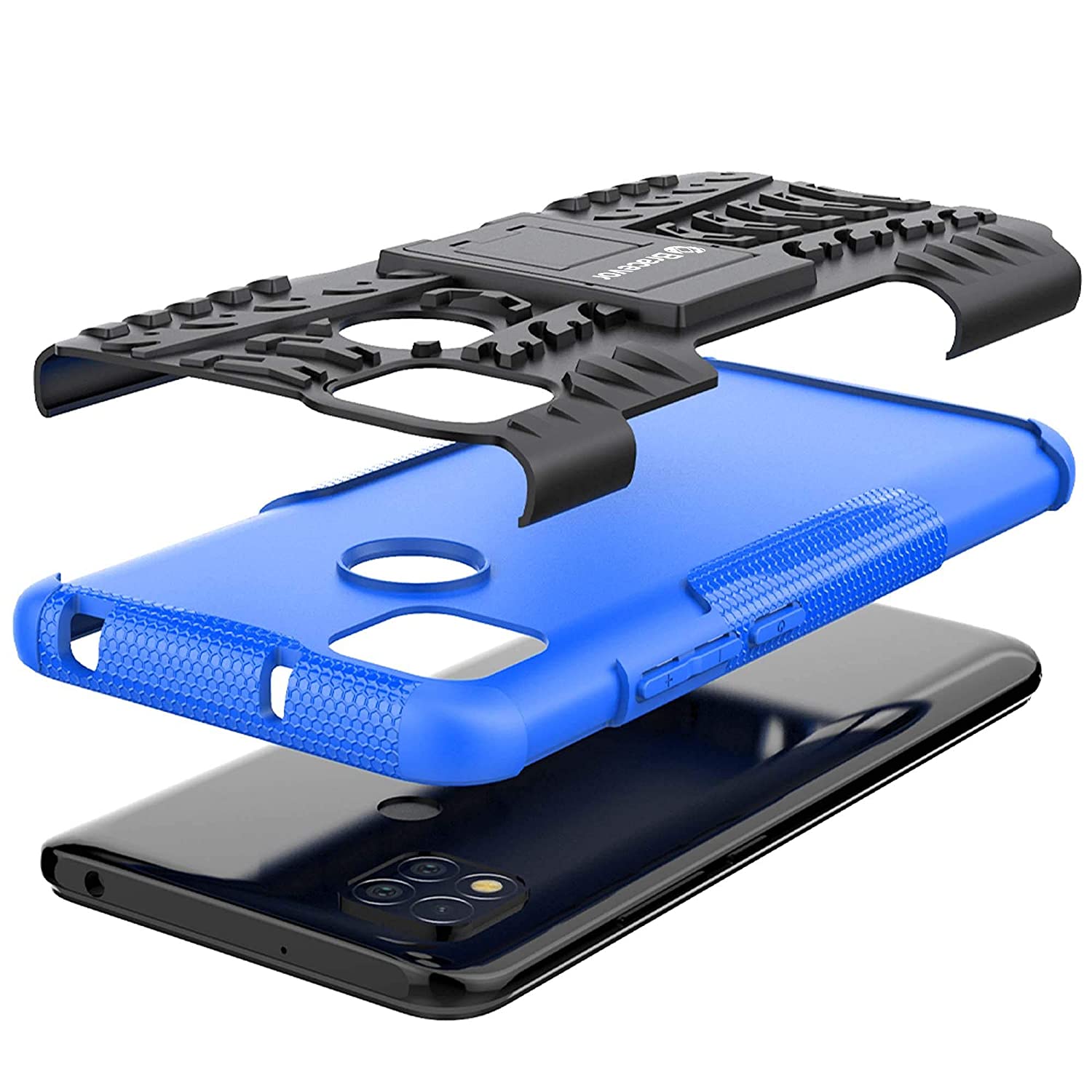 Bracevor Shockproof Xiaomi Redmi 9 Hybrid Kickstand Back Case Defender Cover - Blue